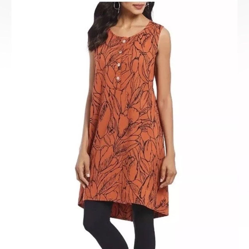 Bryn Walker Don Tunic Dress Tamarind Orange Floral